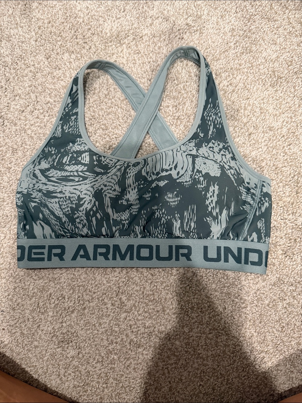 Under Armour Sage Green Printed Crossback Sports Bra